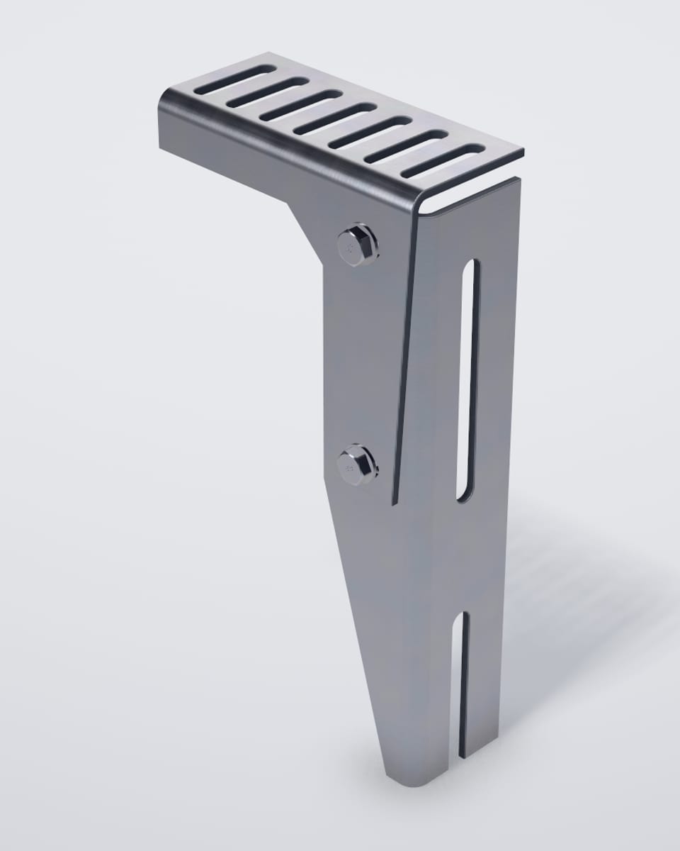 Render 3D della piastra A 65 170 7 montata con la staffa B 65 320